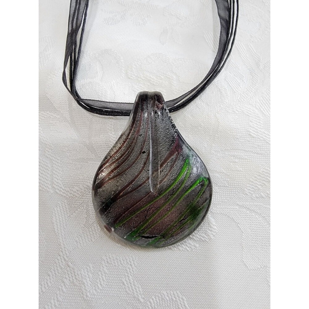 Pendant Necklace With Black Ribbon And Rope Chain - Picture 3 of 3